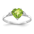 14k White Gold 7mm Heart Peridot and AA Diamond Ring