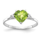 14k White Gold 7mm Heart Peridot and AA Diamond Ring