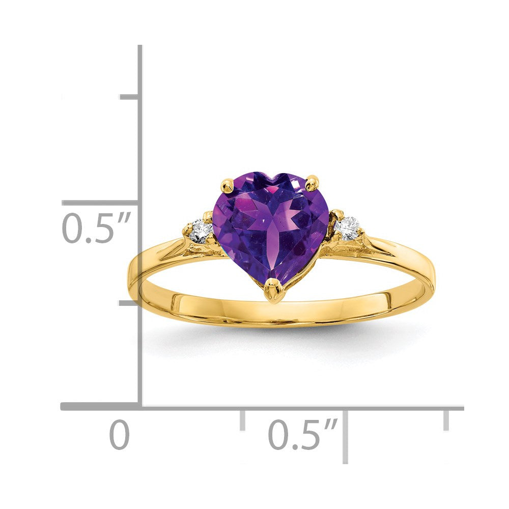14k 7mm Heart Amethyst and A Diamond Ring