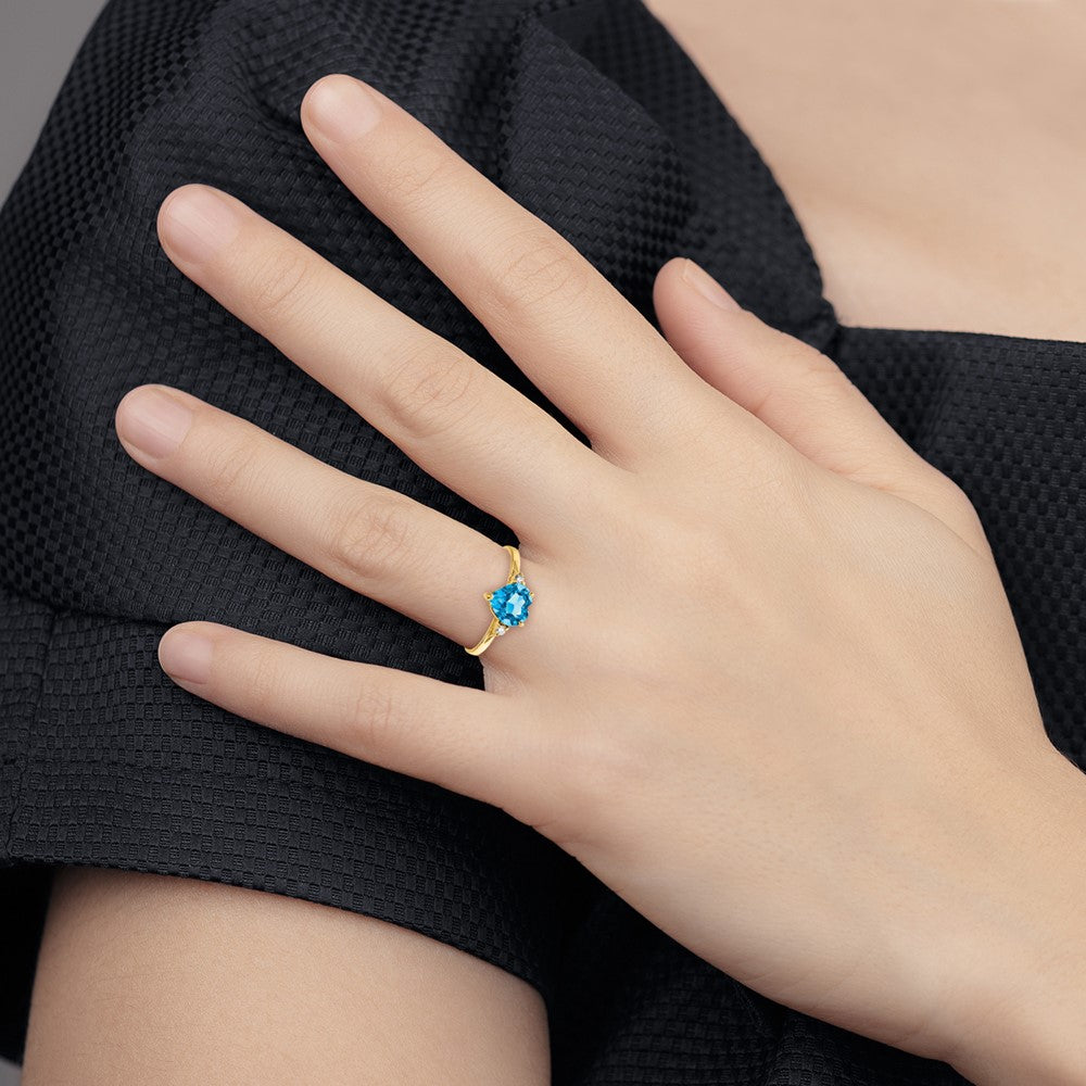 14k 7mm Heart Blue Topaz and 1/20 carat VS Diamond Ring