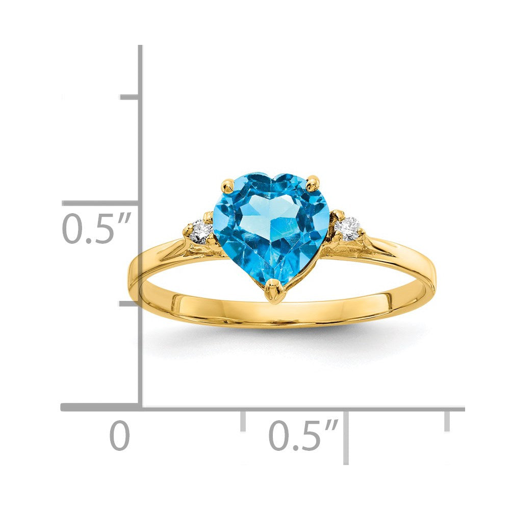 14k 7mm Heart Blue Topaz and 1/20 carat VS Diamond Ring