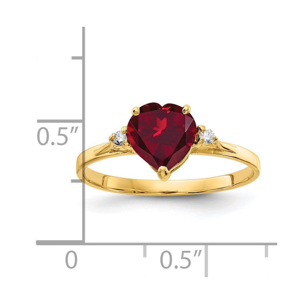 14k 7mm Heart Lab-Created Ruby and AA Diamond Ring