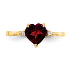 14k 7mm Heart Garnet and VS Diamond Ring