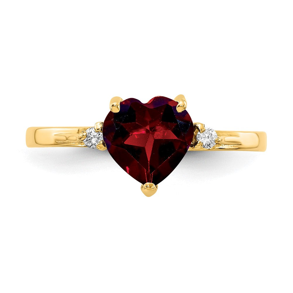 14k 7mm Heart Garnet and A Diamond Ring