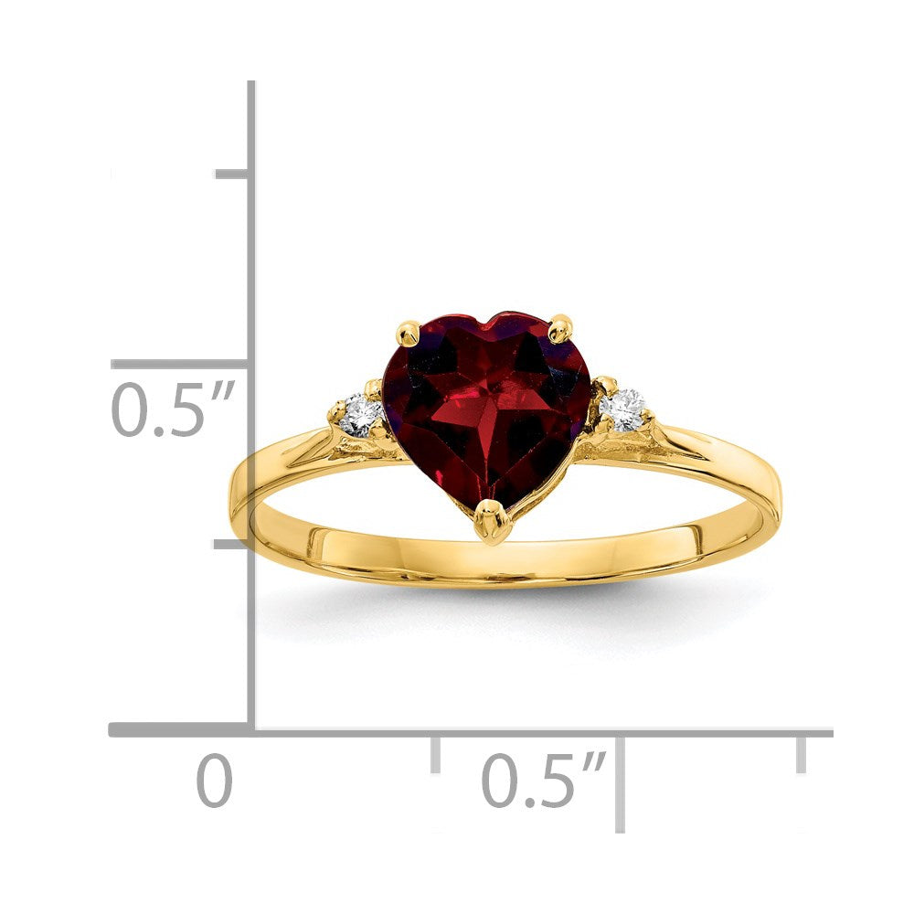 14k 7mm Heart Garnet and VS Diamond Ring