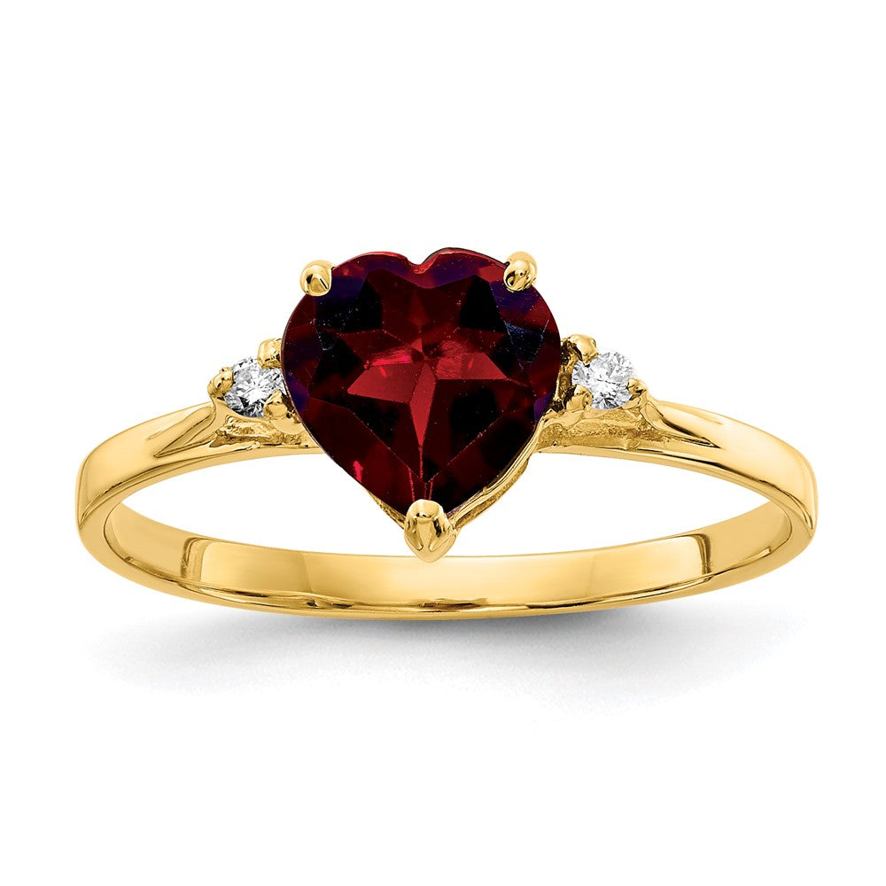 14k 7mm Heart Garnet and VS Diamond Ring