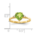 14k 7mm Heart Peridot and AA Diamond Ring