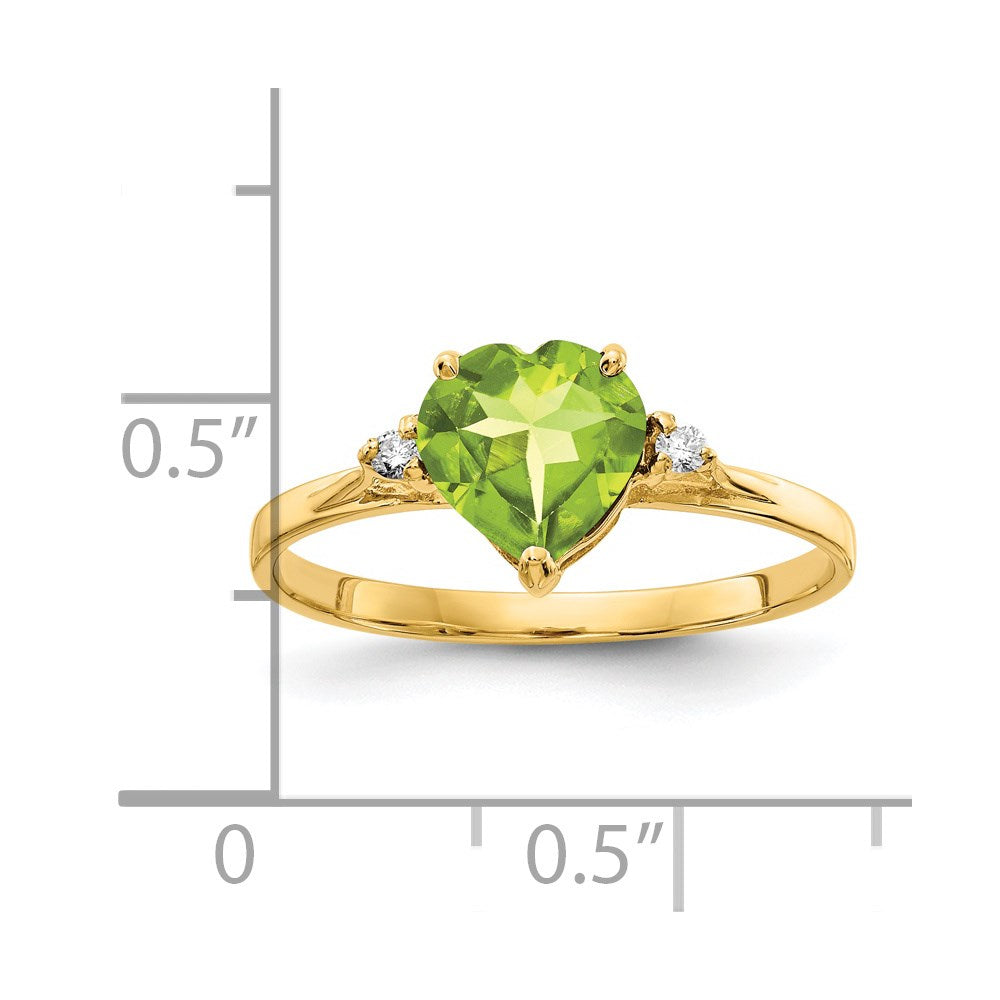 14k 7mm Heart Peridot and AAA Diamond Ring