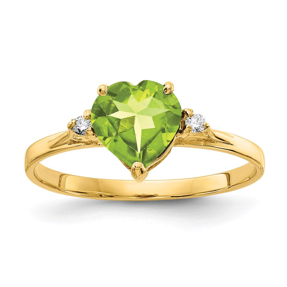 14k 7mm Heart Peridot and A Diamond Ring