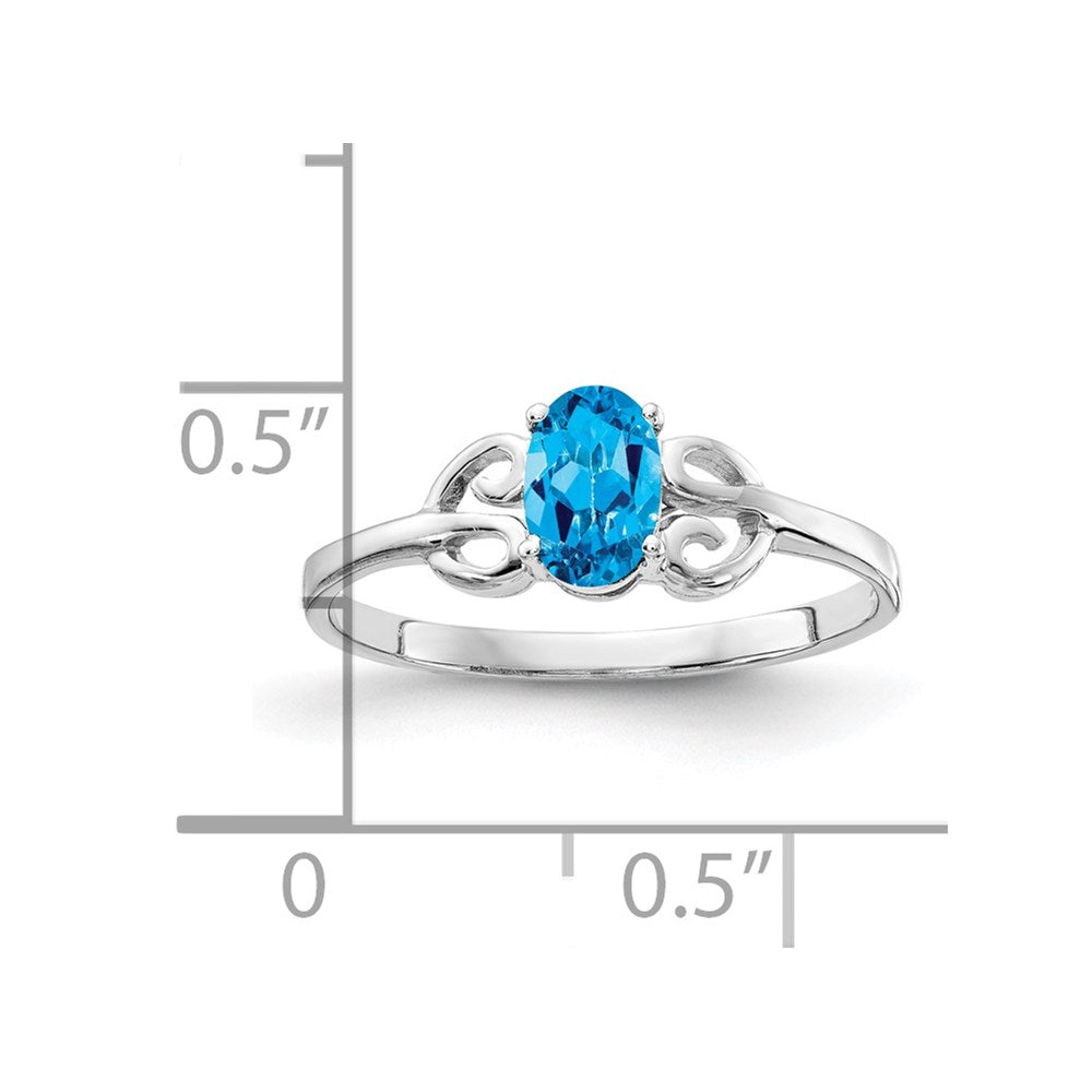 14k White Gold 6x4mm Oval Blue Topaz Ring