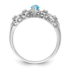 14k White Gold 6x3mm Marquise Blue Topaz and 1/20 carat AA Diamond Heart Shank Ring