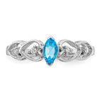 14k White Gold 6x3mm Marquise Blue Topaz and 1/20 carat AA Diamond Heart Shank Ring