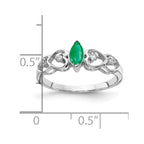 14k White Gold 6x3mm Marquise Emerald and 1/20 carat VS Diamond Heart Ring