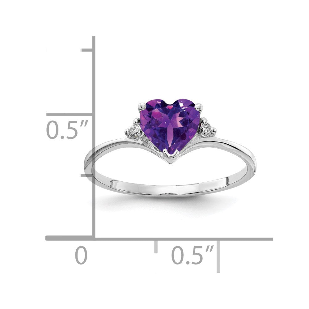 14k White Gold 6mm Heart Amethyst and AAA Diamond Ring