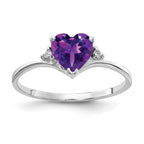14k White Gold 6mm Heart Amethyst and AAA Diamond Ring