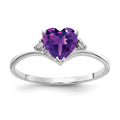 14k White Gold 6mm Heart Amethyst and VS Diamond Ring