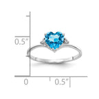 14k White Gold 6mm Heart Blue Topaz and AAA Diamond Ring