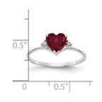 14k White Gold 6mm Heart Lab-Created Ruby and VS Diamond Ring