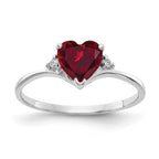 14k White Gold 6mm Heart Lab-Created Ruby and VS Diamond Ring