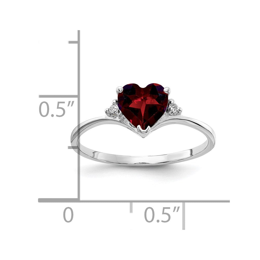 14k White Gold 6mm Heart Garnet and AAA Diamond Ring