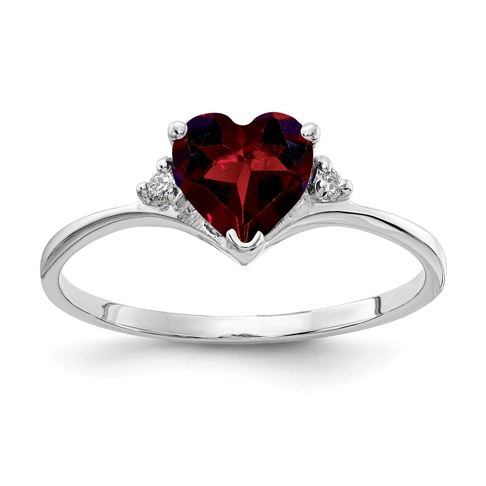 14k White Gold 6mm Heart Garnet and AAA Diamond Ring