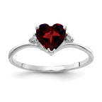 14k White Gold 6mm Heart Garnet and A Diamond Ring