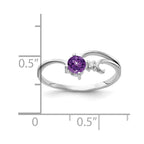 14k White Gold 4mm Round Amethyst and A Diamond Ring