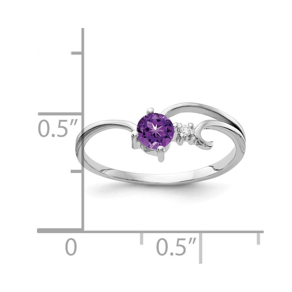 14k White Gold 4mm Round Amethyst and AA Diamond Ring