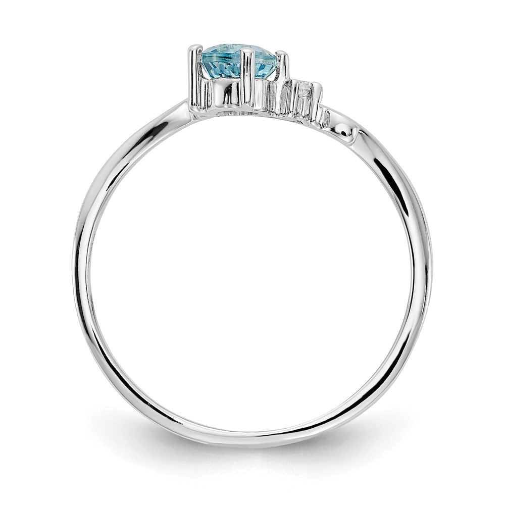 14k White Gold 4mm Round Blue Topaz and VS Diamond Ring
