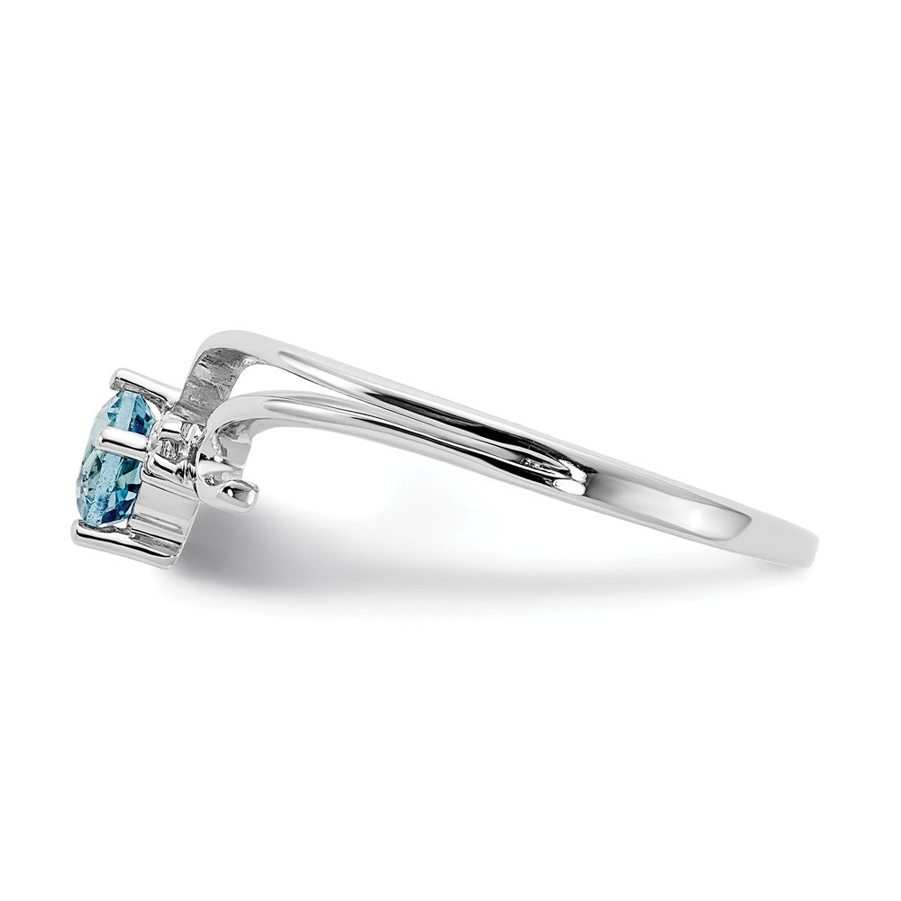 14k White Gold 4mm Round Blue Topaz and A Diamond Ring