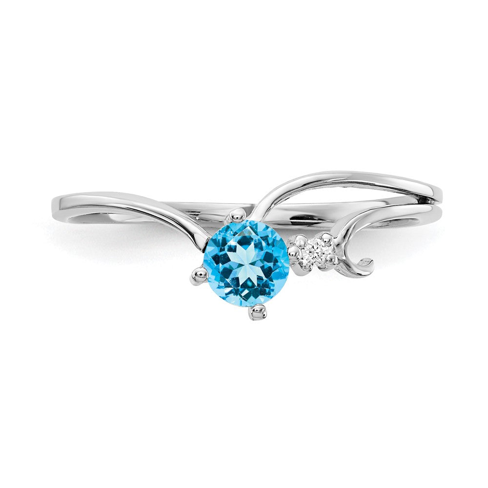14k White Gold 4mm Round Blue Topaz and A Diamond Ring