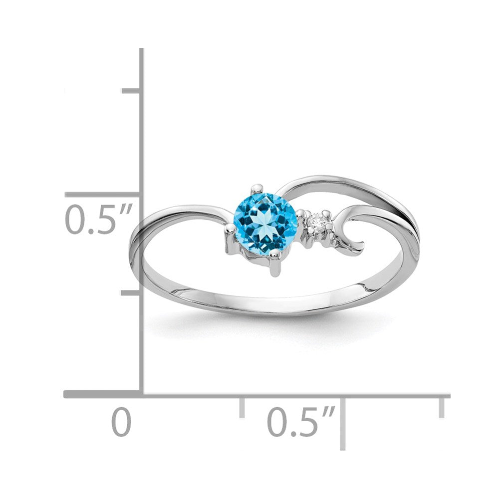 14k White Gold 4mm Round Blue Topaz and VS Diamond Ring