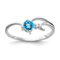 14k White Gold 4mm Round Blue Topaz and AAA Diamond Ring