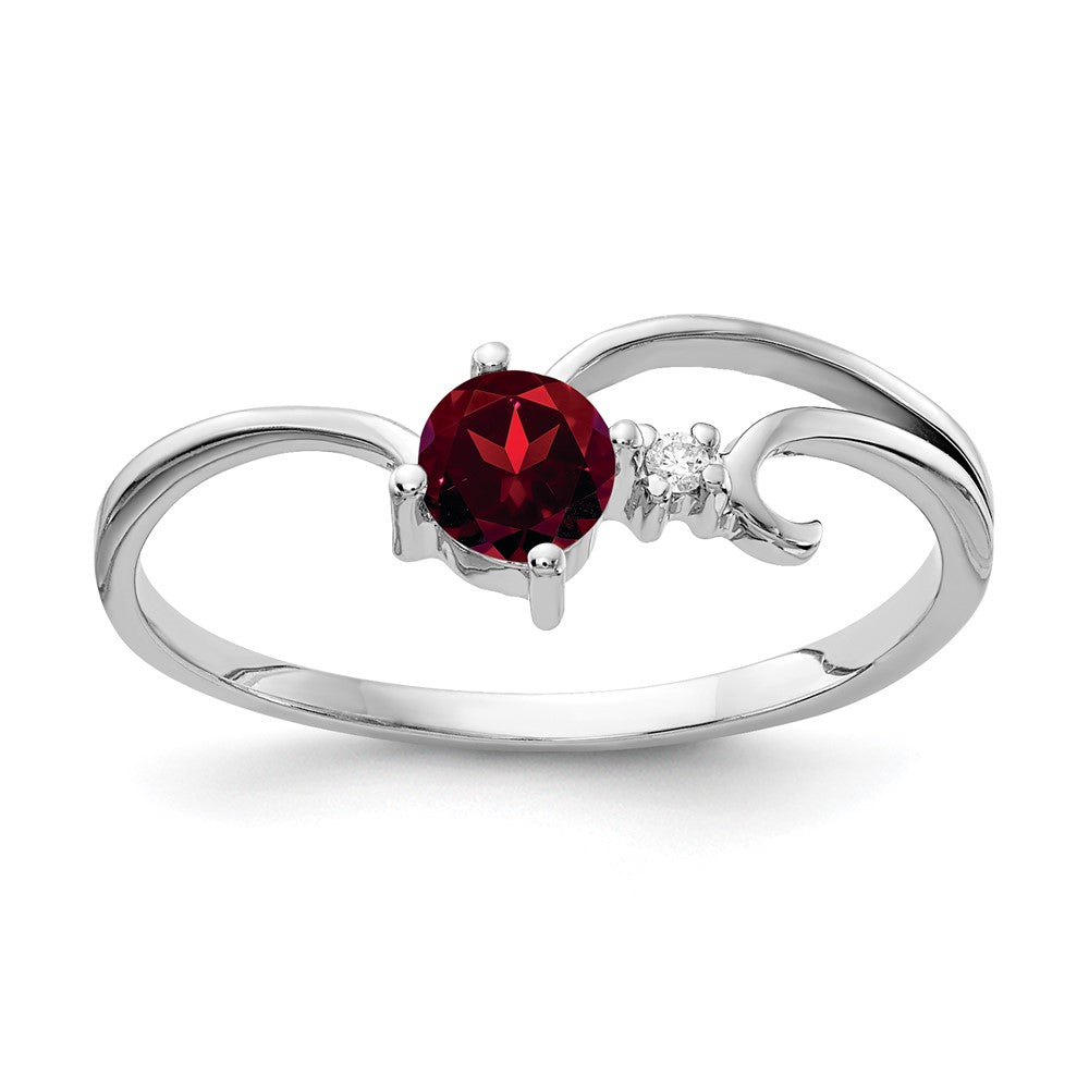 14k White Gold 4mm Round Garnet and AAA Diamond Ring