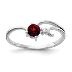 14k White Gold 4mm Round Garnet and AA Diamond Ring