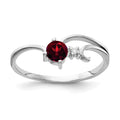 14k White Gold 4mm Round Garnet and VS Diamond Ring