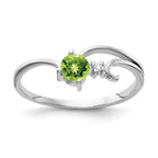 14k White Gold 4mm Round Peridot and AAA Diamond Ring