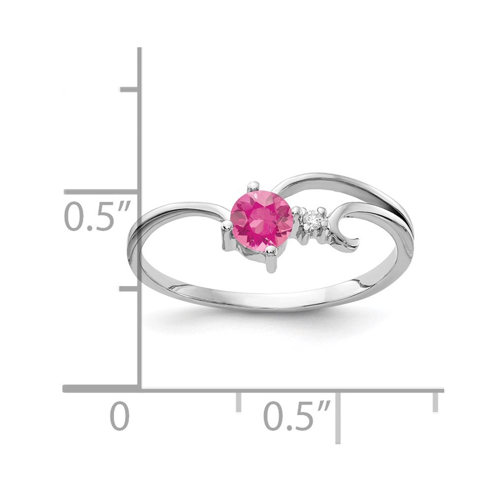 14k White Gold 4mm Round Pink Tourmaline and AA Diamond Ring