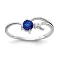 14k White Gold 4mm Blue Sapphire and A Diamond Ring