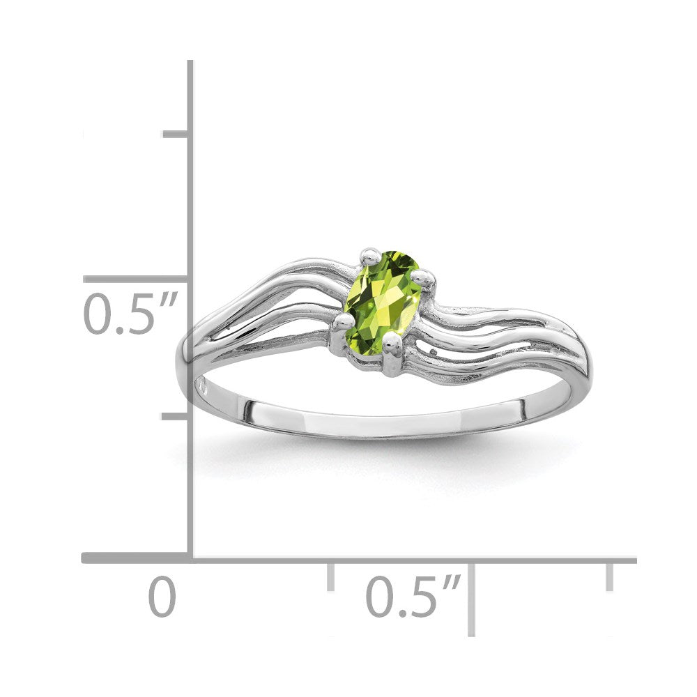 14k White Gold 5x3mm Oval Peridot Wave Ring