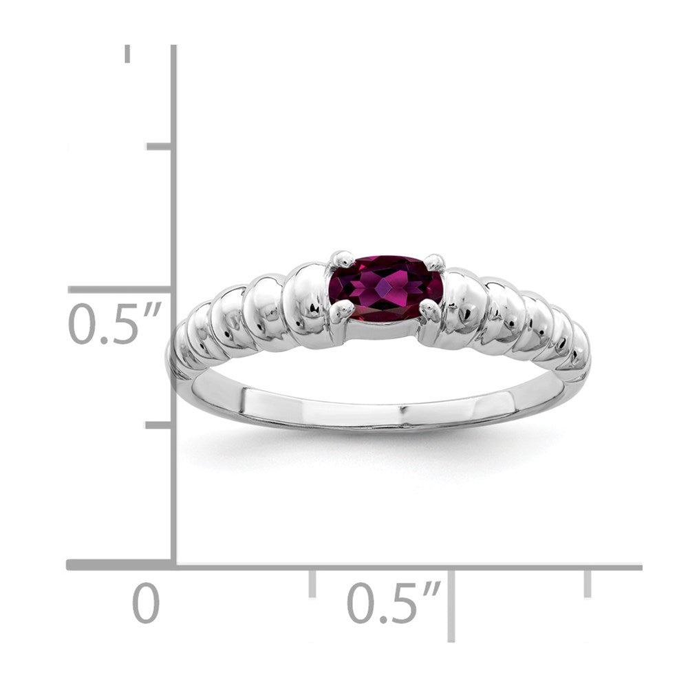 14k White Gold 5x3mm Oval Rhodolite Garnet East-West Ring