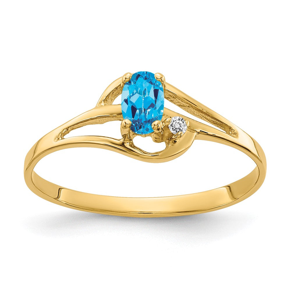 14k 5x3mm Oval Blue Topaz and A Diamond Ring