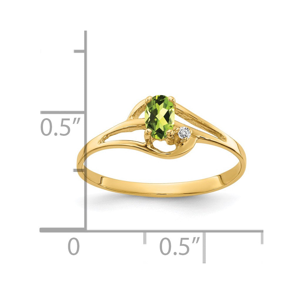 14k 5x3mm Oval Peridot and AAA Diamond Ring