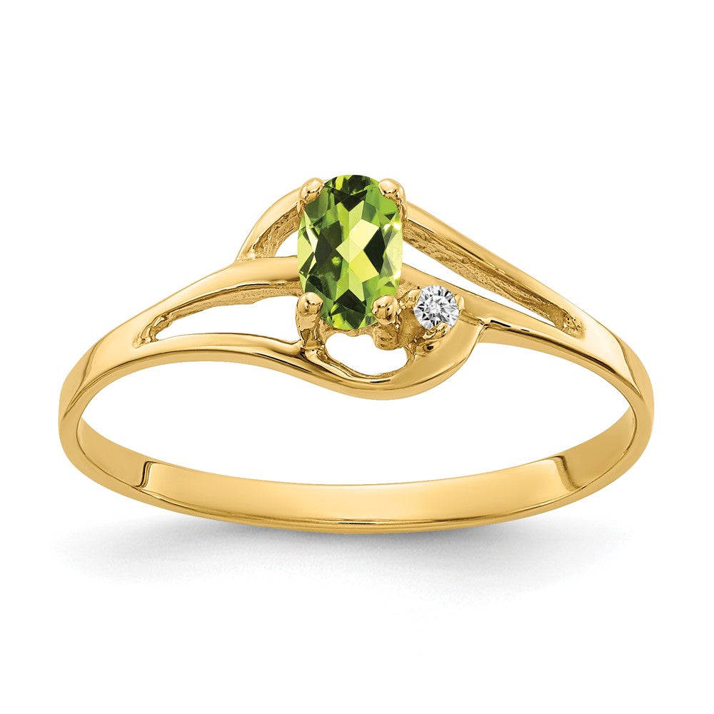 14k 5x3mm Oval Peridot and A Diamond Ring