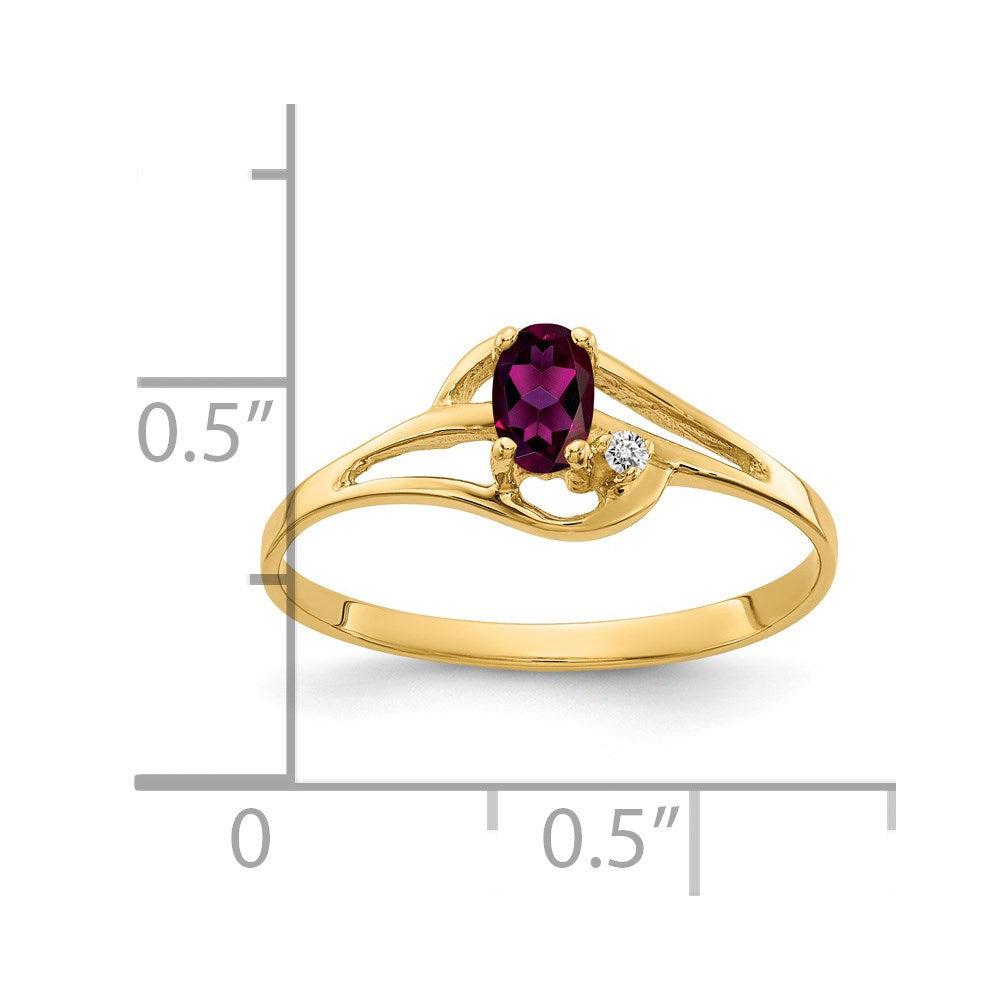 14k 5x3mm Oval Rhodolite Garnet and AA Diamond Ring