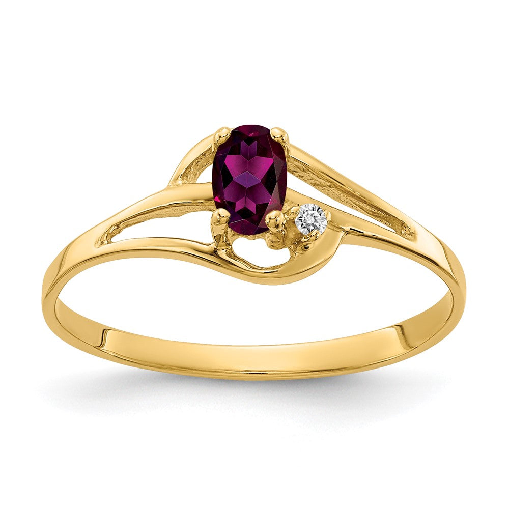 14k 5x3mm Oval Rhodolite Garnet and AA Diamond Ring