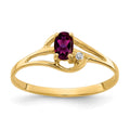 14k 5x3mm Oval Rhodolite Garnet and AA Diamond Ring