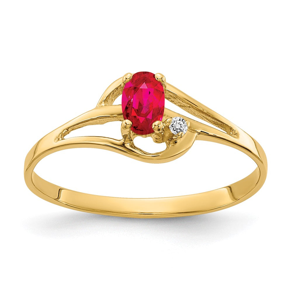 14k 5x3mm Oval Ruby and A Diamond Ring
