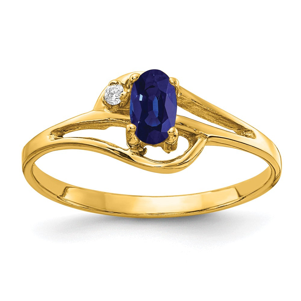 14k 5x3mm Oval Blue Sapphire and A Diamond Ring