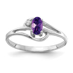 14k White Gold 5x3mm Oval Amethyst and AA Diamond Ring